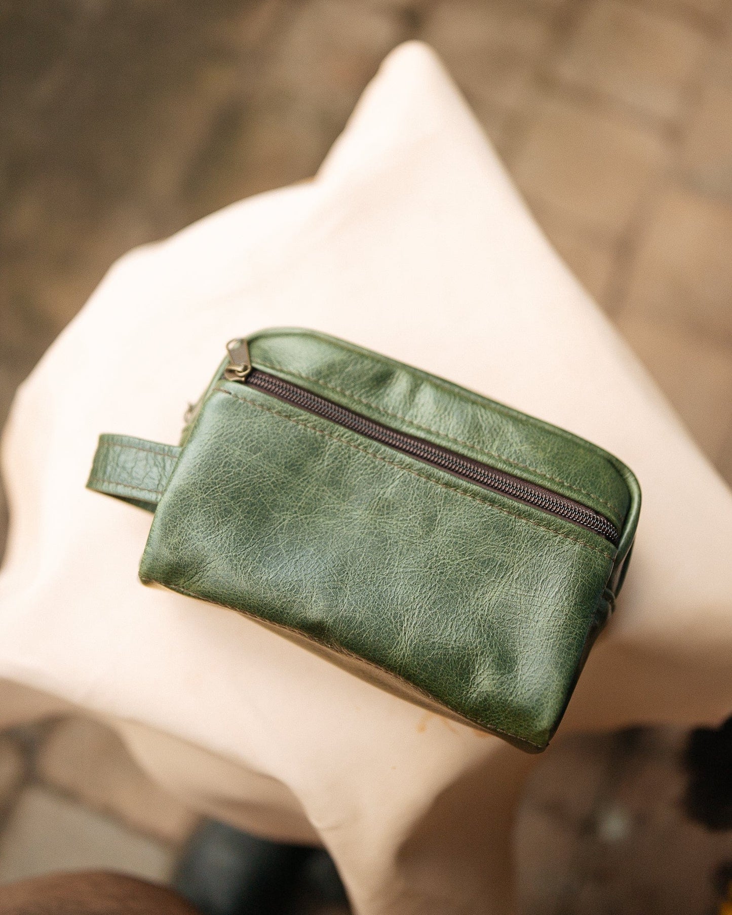 The Real McCaul Apparel & Accessories Green Small Toiletry Bathroom Bag - Cowhide Australian Made Australian Owned Leather Australian Made Toiletry Dopp Kit Shaving Bathroom Bag - Cowhide - Men's Gifts