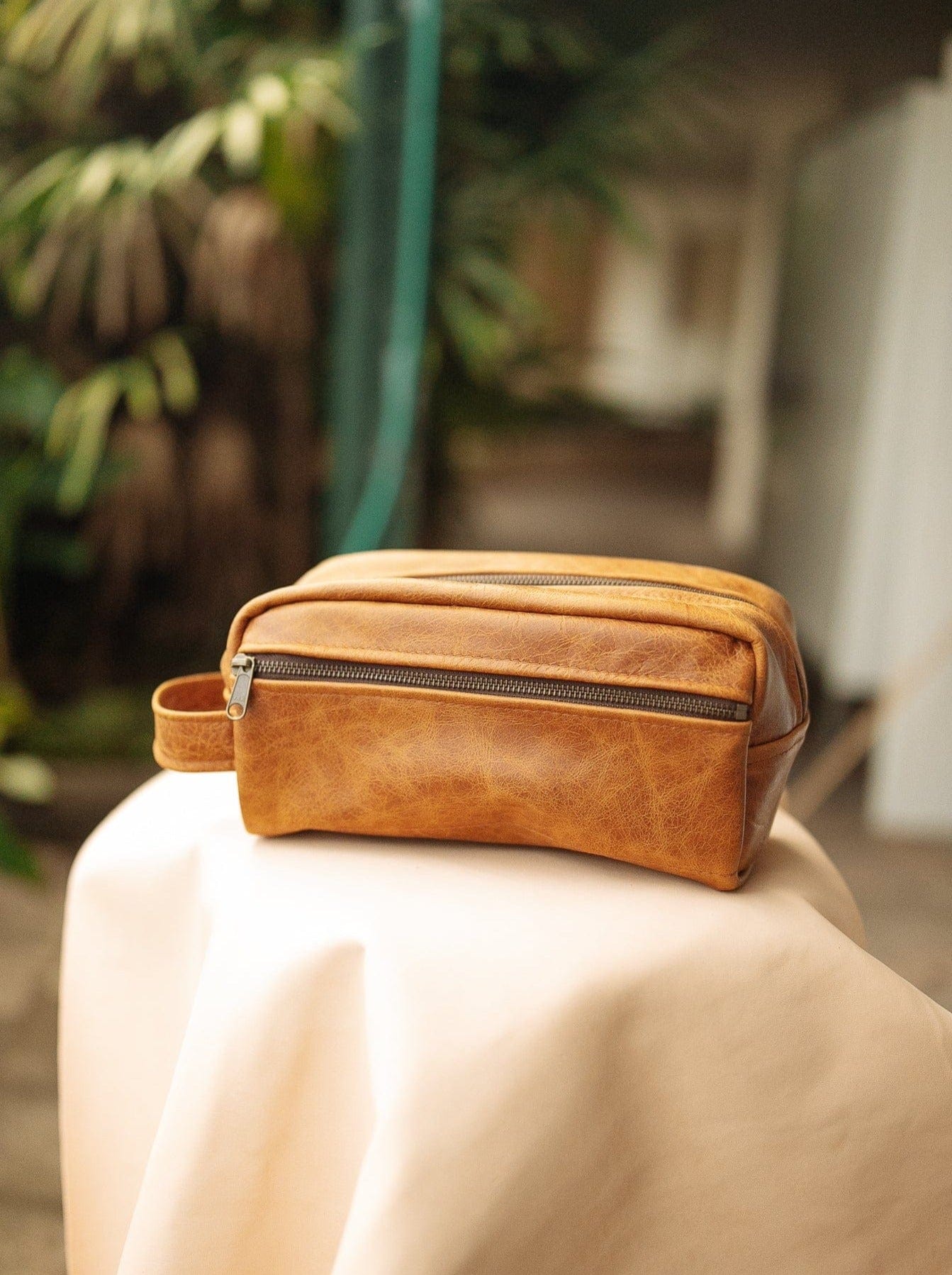 The Real McCaul Apparel & Accessories Mustard Toiletry Bathroom Bag - Cowhide Australian Made Australian Owned Leather Australian Made Toiletry Dopp Kit Shaving Bathroom Bag - Cowhide - Men's Gifts