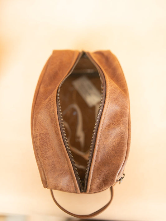 The Real McCaul Apparel & Accessories Toiletry Bathroom Washbag - Cowhide - Marble Tan Australian Made Australian Owned Leather Australian Made Toiletry Dopp Kit Shaving Bathroom Bag - Cowhide - Men's Gifts