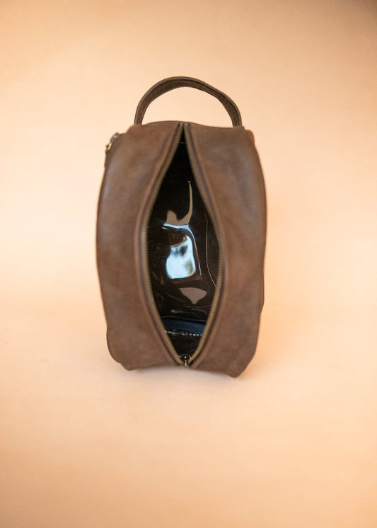 The Real McCaul Apparel & Accessories Toiletry Bathroom Washbag - Cowhide - Mottle Brown Australian Made Australian Owned Leather Australian Made Toiletry Dopp Kit Shaving Bathroom Bag - Cowhide - Men's Gifts