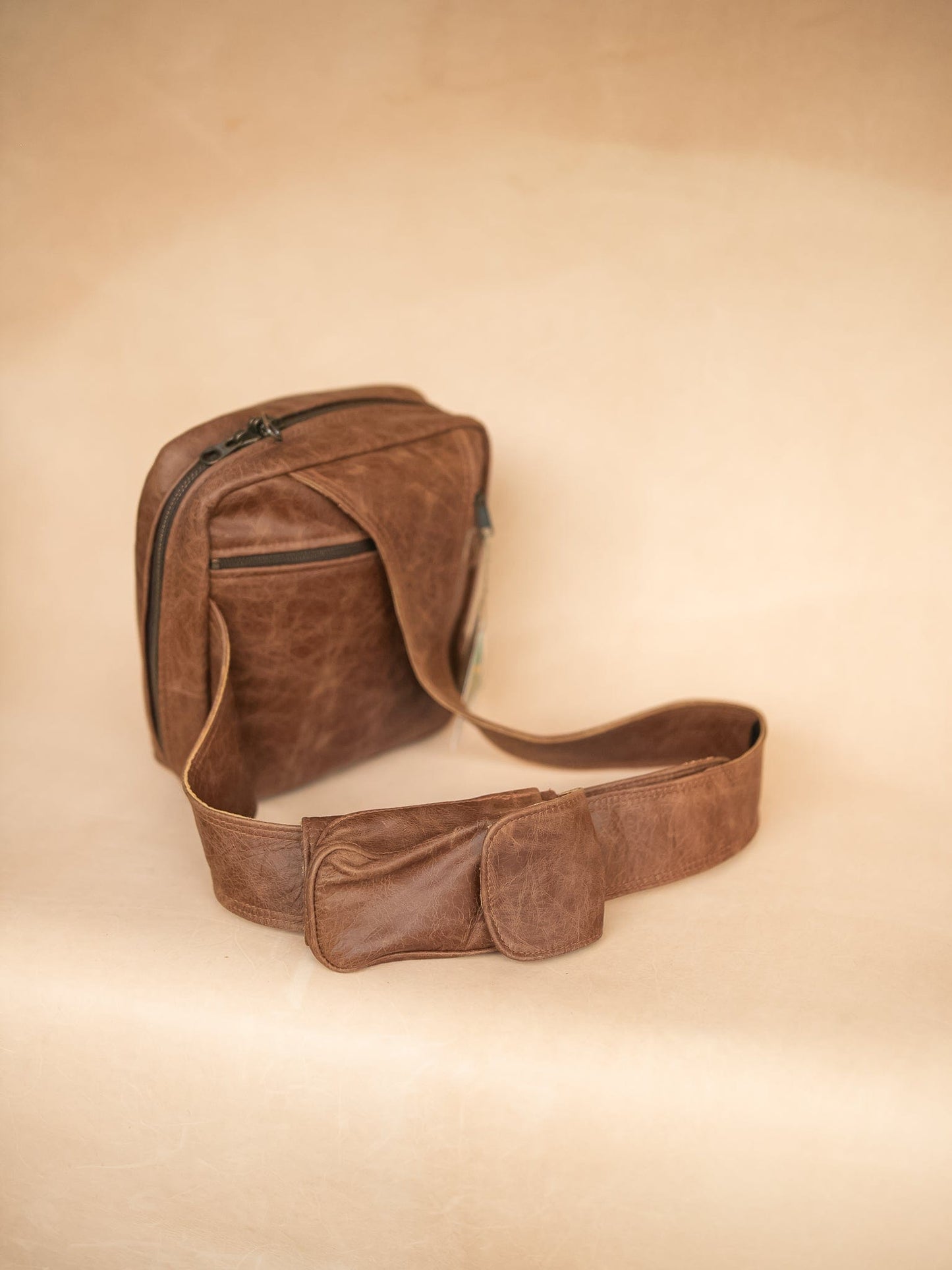 The Real McCaul Back Packs Crossover Backpack Sling Bag - Cowhide - Marble Brown Australian Made Australian Owned Leather ManBag Crossover Backpack Australian Made