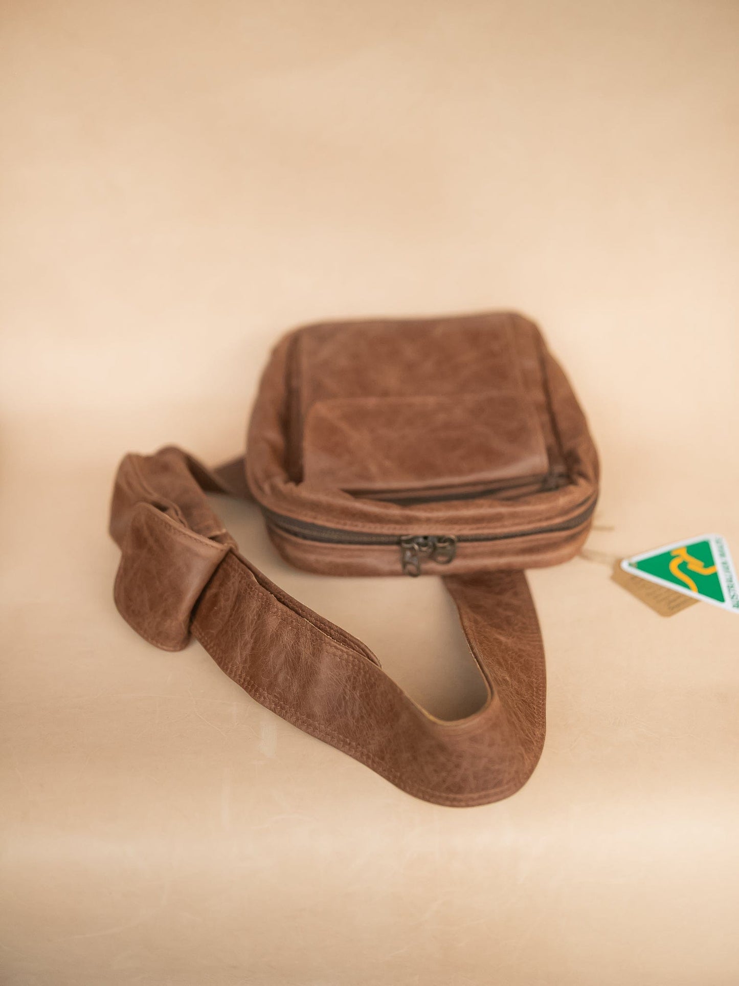 The Real McCaul Back Packs Crossover Backpack Sling Bag - Cowhide - Marble Brown Australian Made Australian Owned Leather ManBag Crossover Backpack Australian Made