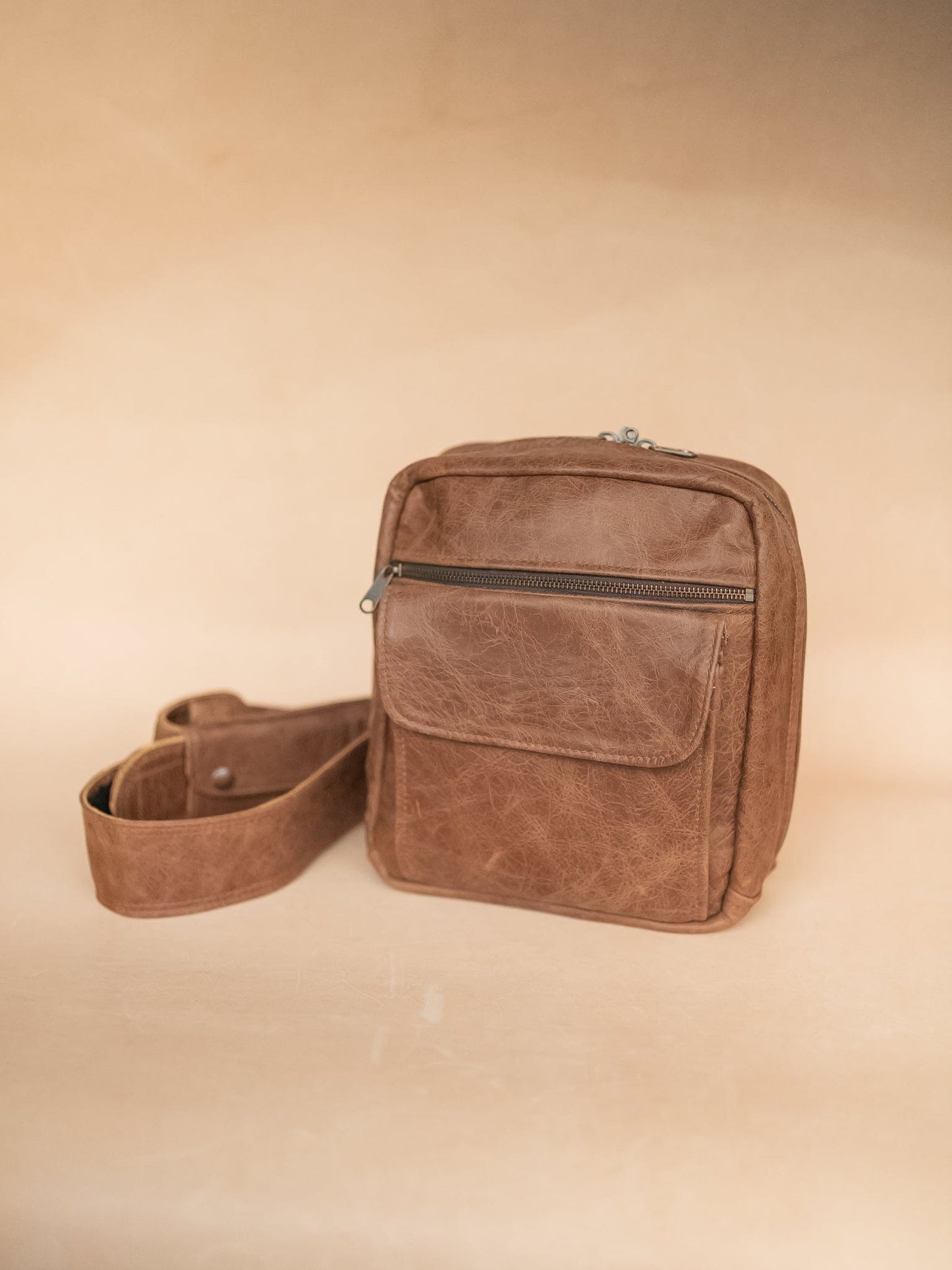 The Real McCaul Back Packs Crossover Backpack Sling Bag - Cowhide - Marble Brown Australian Made Australian Owned Leather ManBag Crossover Backpack Australian Made