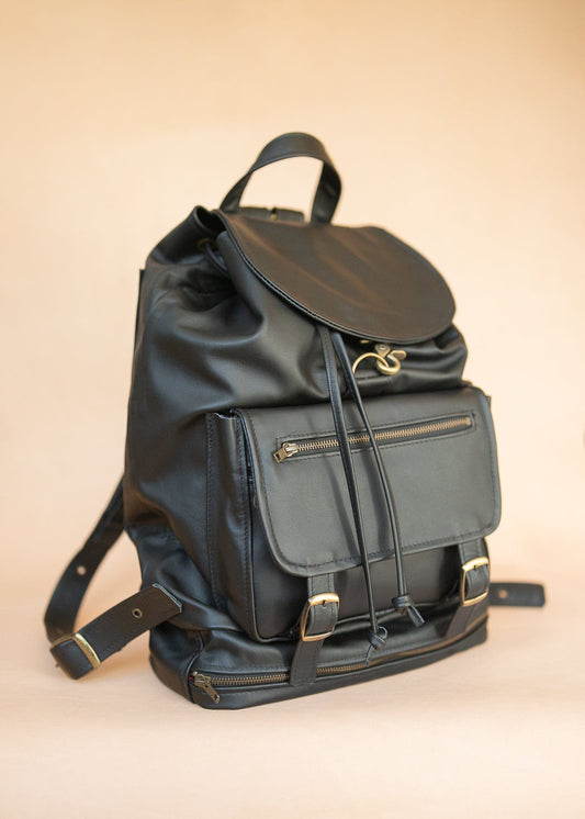 The Real McCaul Back Packs Large Deluxe Travel Laptop Backpack - Cowhide - Black Australian Made Australian Owned Leather Laptop/Travel Backpack Handmade in Australia- Kangaroo & Cowhide Leather