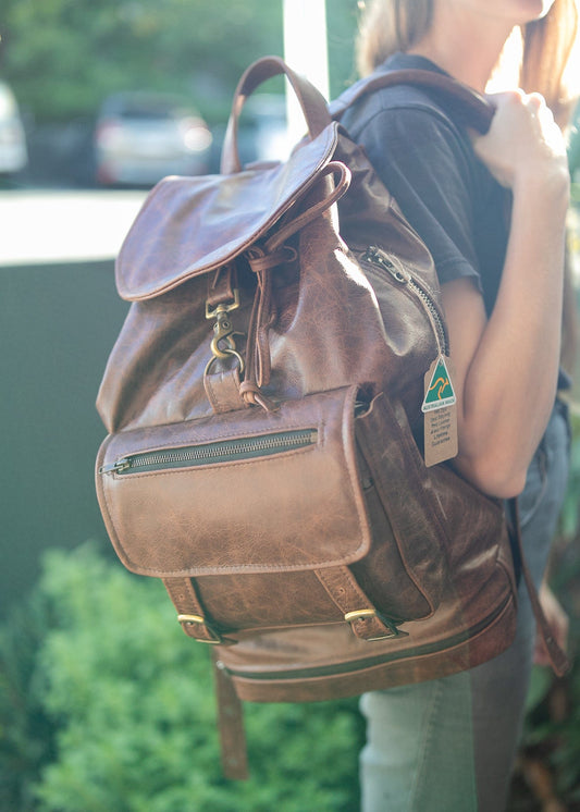 The Real McCaul Back Packs Large Deluxe Travel Laptop Backpack - Cowhide - Marble Brown Australian Made Australian Owned Leather Laptop/Travel Backpack Handmade in Australia- Kangaroo & Cowhide Leather
