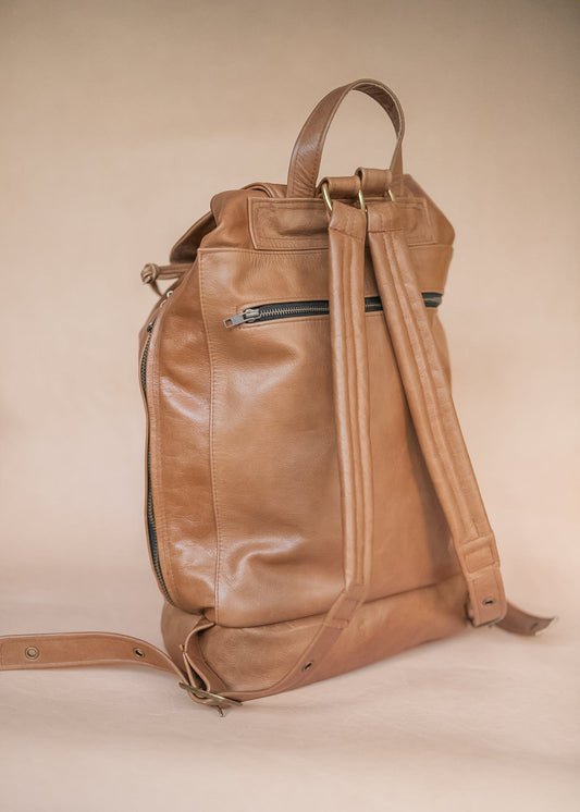 The Real McCaul Back Packs Large Deluxe Travel Laptop Backpack - Cowhide - Tan Australian Made Australian Owned Leather Laptop/Travel Backpack Handmade in Australia- Kangaroo & Cowhide Leather