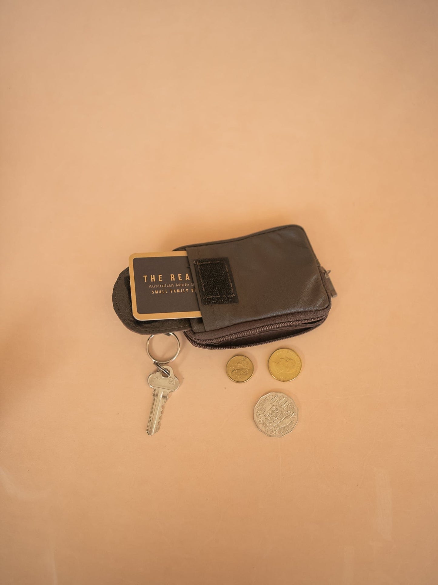 The Real McCaul Coin Purse Key Case Card Holder Wallet - Cowhide Australian Made Australian Owned Tri-Pocket Leather Pouch