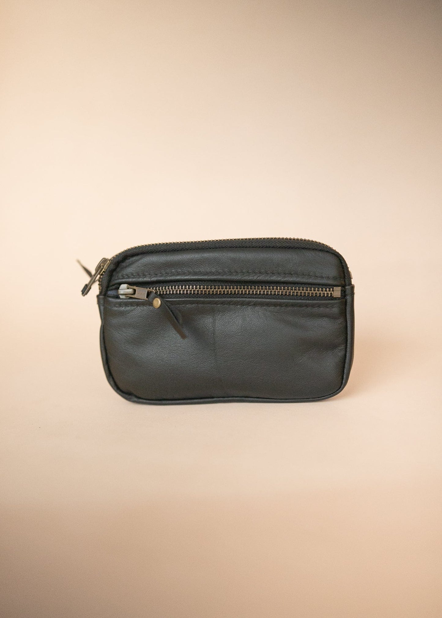 The Real McCaul Coin Purse Large / Black / Antique Brass Parker Pouch - Cowhide Australian Made Australian Owned Tri-Pocket Leather Pouch