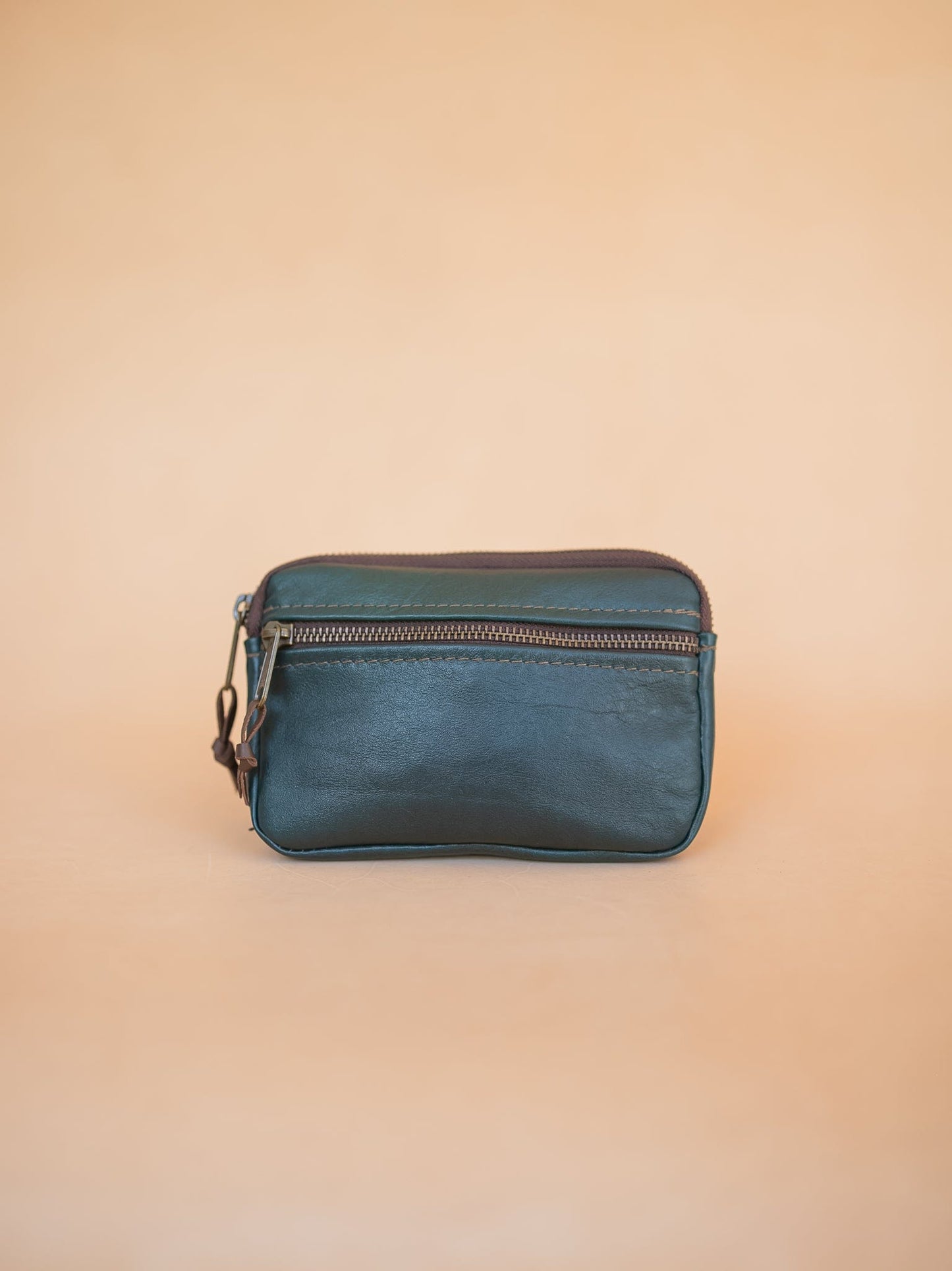 The Real McCaul Coin Purse Large / Green / Antique Brass Parker Pouch - Kangaroo Australian Made Australian Owned Tri-Pocket Leather Pouch
