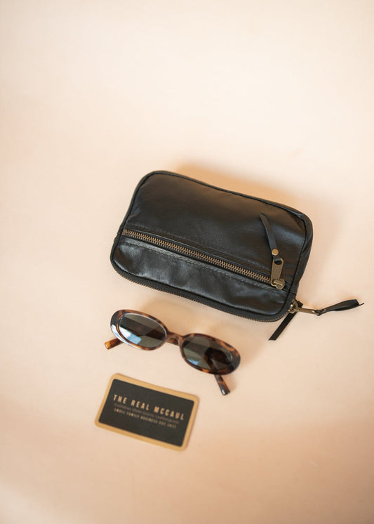 The Real McCaul Coin Purse Parker Pouch - Kangaroo Australian Made Australian Owned Tri-Pocket Leather Pouch
