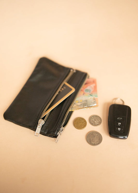 The Real McCaul Coin Purse Paula Zip Pouch - Kangaroo Australian Made Australian Owned Paula Zip Leather Pouch Purse- Made in Australia Kangaroo leather