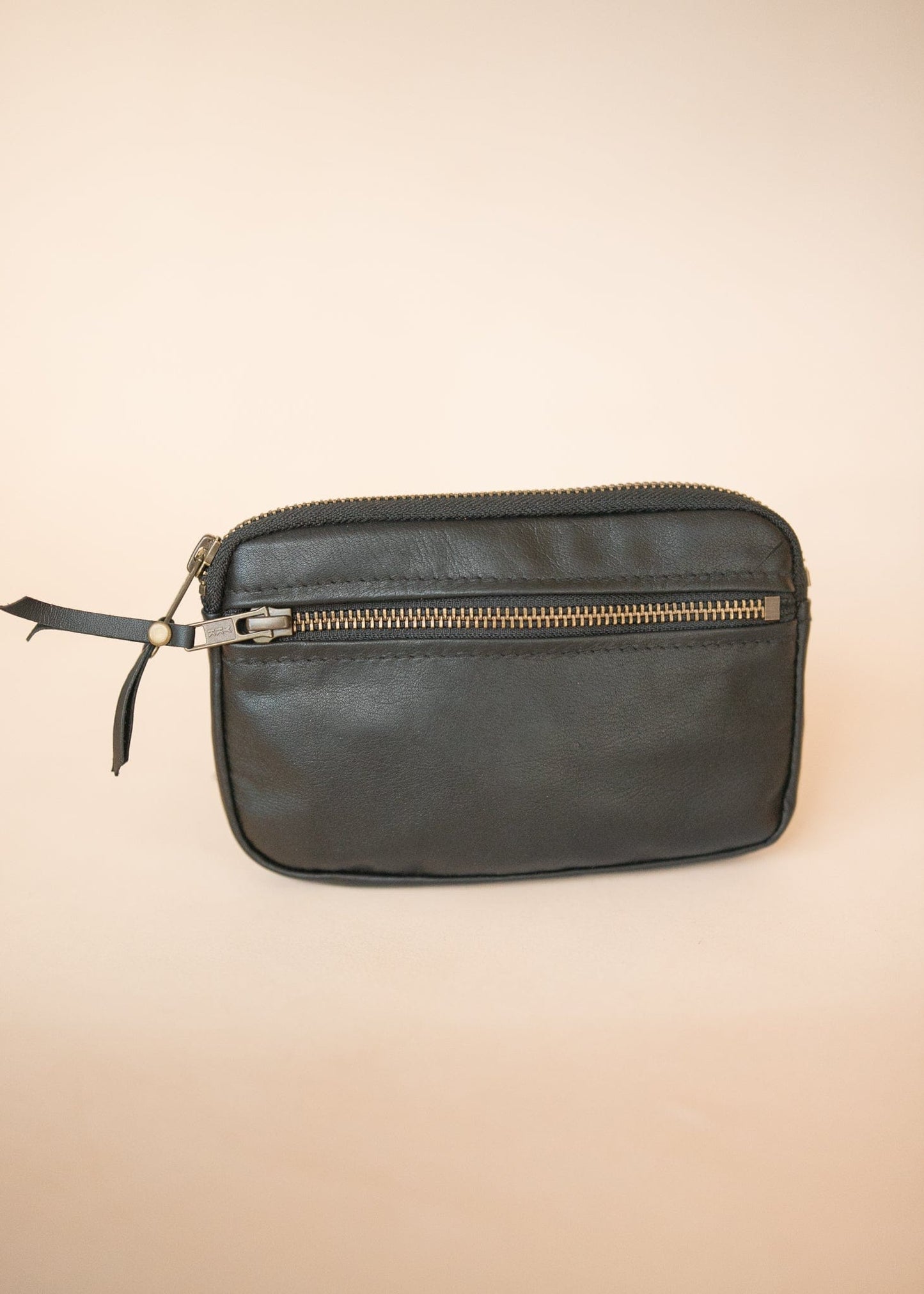 The Real McCaul Coin Purse Small / Black / Antique Brass Parker Pouch - Cowhide Australian Made Australian Owned Tri-Pocket Leather Pouch