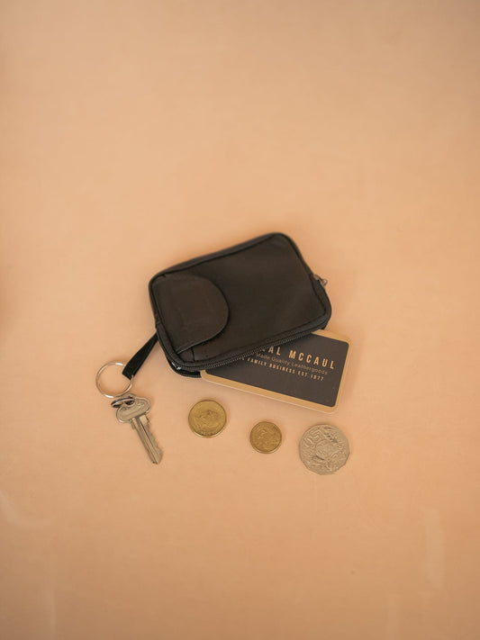 The Real McCaul Coin Purse Small / Black Key Case Card Holder Wallet - Kangaroo Australian Made Australian Owned Tri-Pocket Leather Pouch
