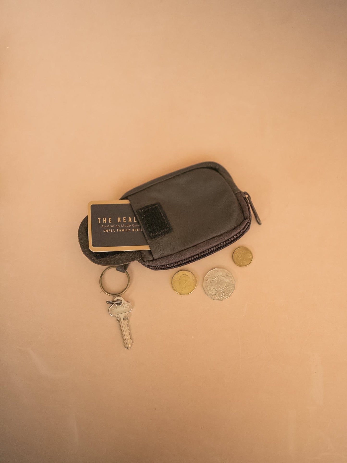 The Real McCaul Coin Purse Small / Dark Brown Key Case Card Holder Wallet - Cowhide Australian Made Australian Owned Tri-Pocket Leather Pouch