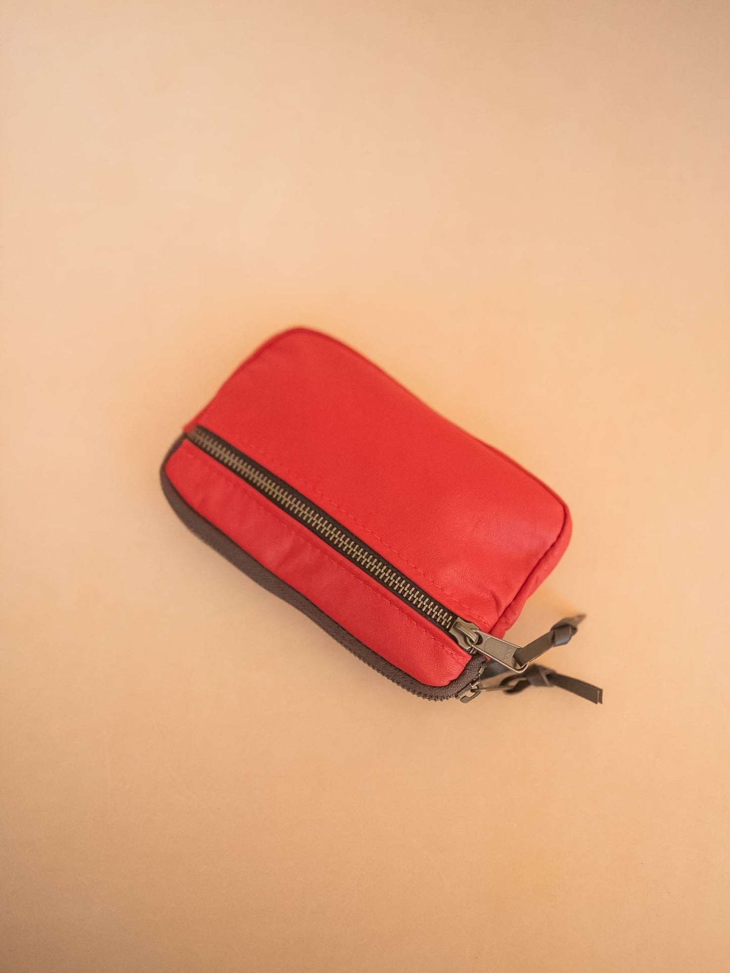 The Real McCaul Coin Purse Small / Red / Antique Brass Parker Pouch - Cowhide Australian Made Australian Owned Tri-Pocket Leather Pouch