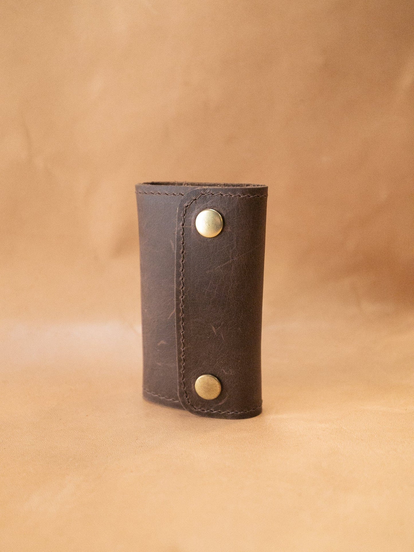 The Real McCaul Keyring Chocolate Brown Key Case Wallet Australian Made Australian Owned Tri-Pocket Leather Pouch
