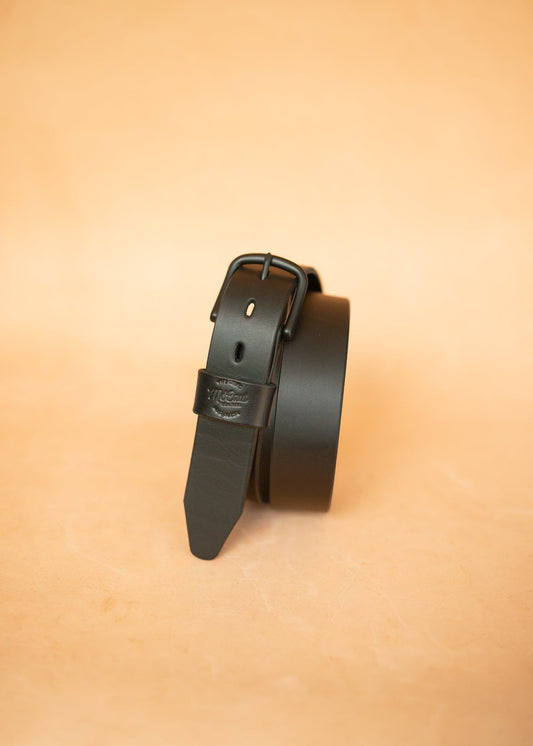The Real McCaul Leathergoods Belts Midnight Legacy Belt 38mm - Black Australian Made Australian Owned Solid Leather Men's Belt - Handmade in Australia - Black - Brass Buckle