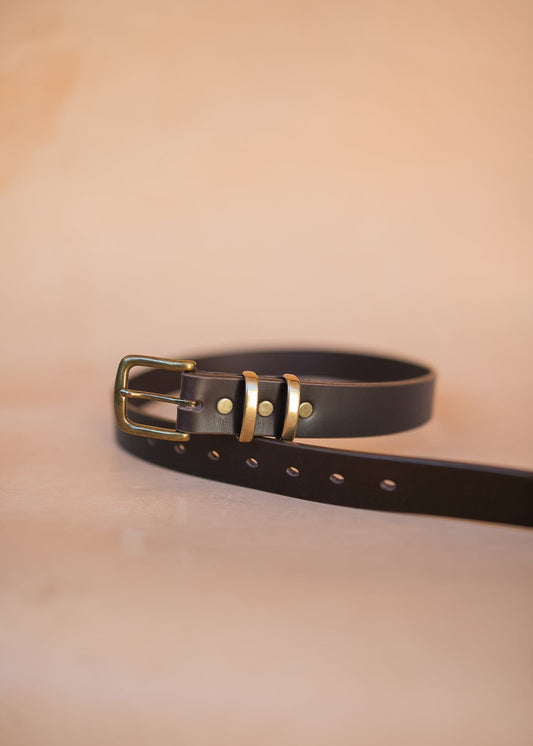 The Real McCaul Leathergoods Belts Plain 32mm Belt - Double Keeper - Dark Brown Australian Made Australian Owned Solid Leather Men's Belt - Handmade in Australia - Brass Buckle