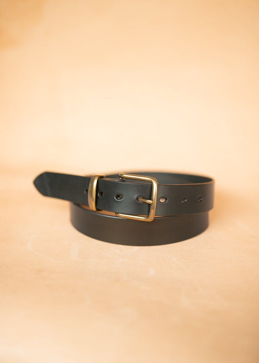 The Real McCaul Leathergoods Belts Plain 38mm Belt - Black Australian Made Australian Owned Solid Leather Men's Belt - Handmade in Australia - Black - Brass Buckle