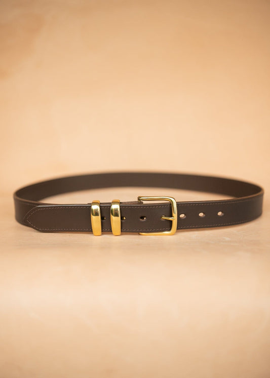 The Real McCaul Leathergoods Belts Stitched Dress Belt 38mm - Dark Brown Australian Made Australian Owned Australian Made Solid Leather Full Grain Rancher Belt- Black