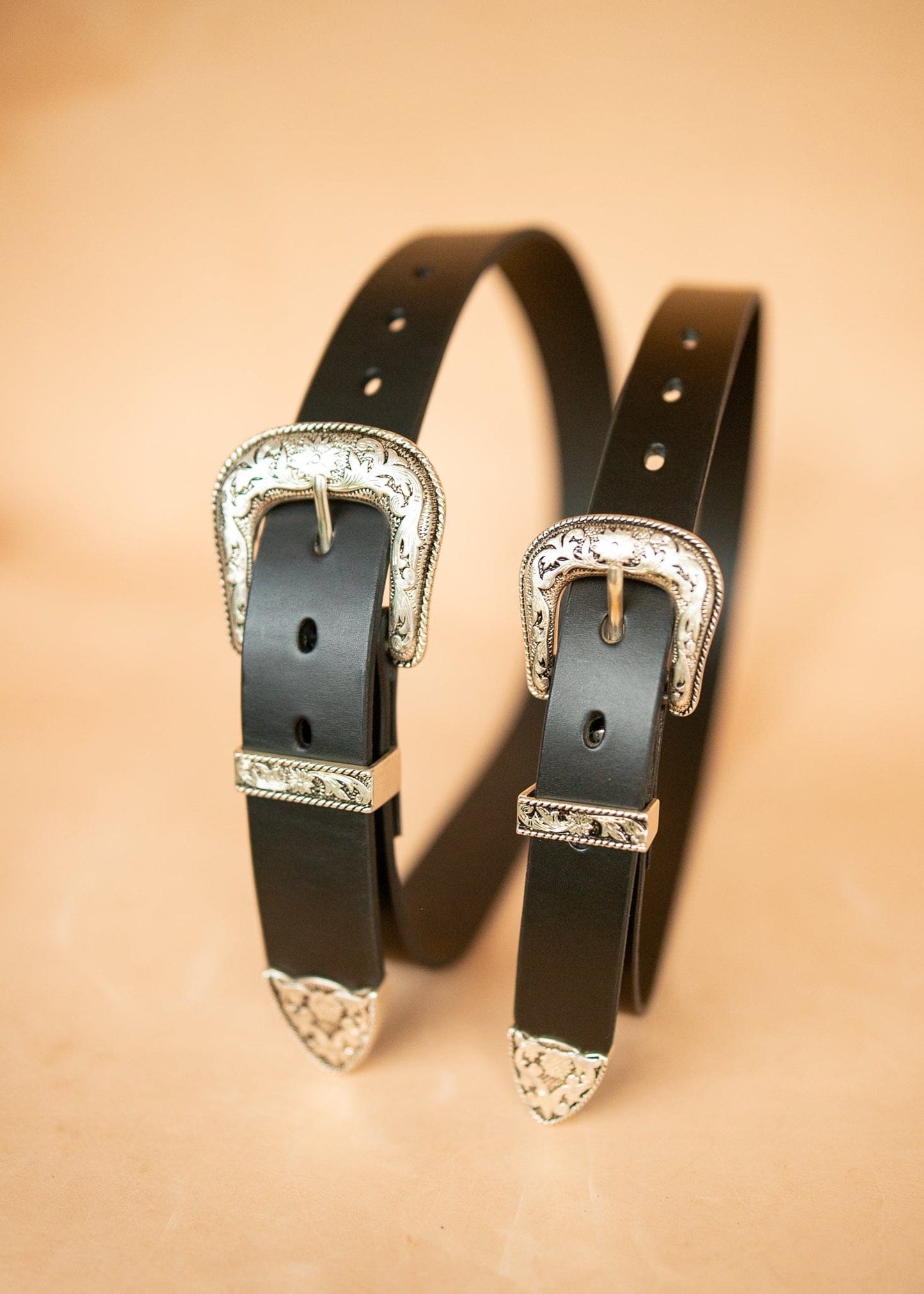 The Real McCaul Leathergoods Belts Western Style Buckle Belt - 38mm - Black Australian Made Australian Owned Croc Embossed Genuine Leather Western Women's Belt - 30mm - Black