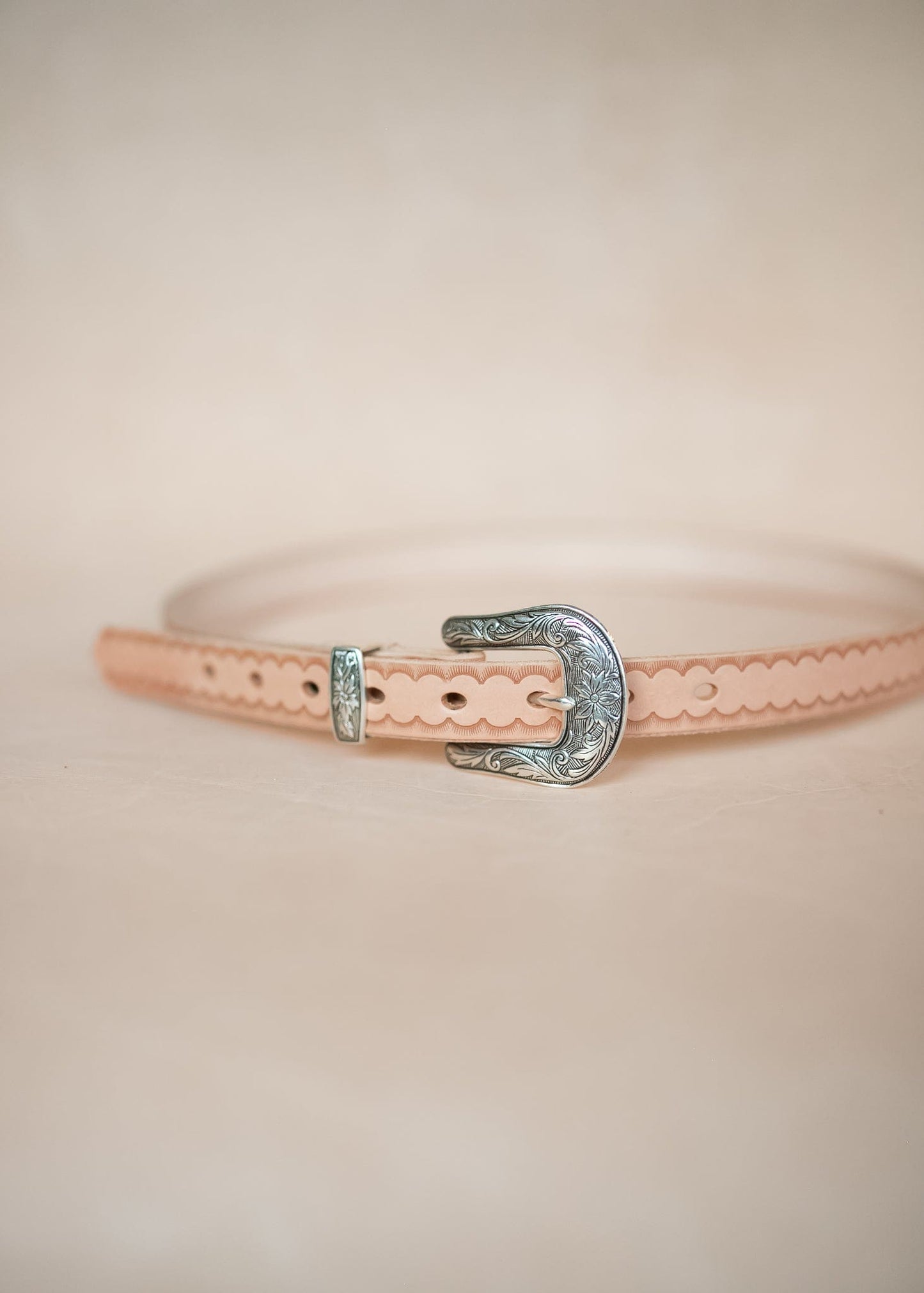 The Real McCaul Leathergoods Belts Western Style Narrow 25mm Embossed Belt Australian Made Australian Owned Australian Made 25mm Narrow Leather Belt - Tan