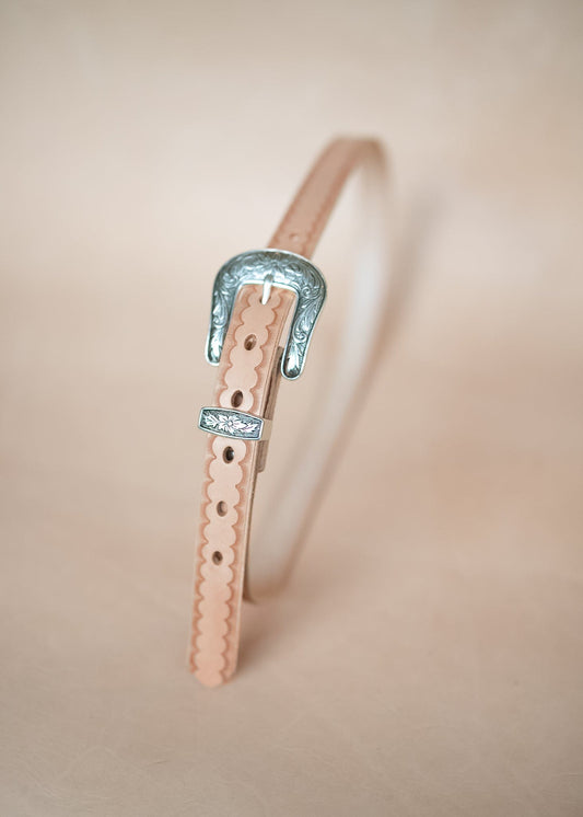 The Real McCaul Leathergoods Belts Western Style Narrow 25mm Embossed Belt Australian Made Australian Owned Australian Made 25mm Narrow Leather Belt - Tan