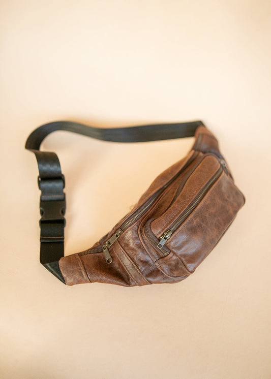 The Real McCaul Leathergoods Bum Bag Marble Brown (Premium) / Small (26" - 34") Multi-Pocket Belt Bum Bag - Cowhide Australian Made Australian Owned Deluxe Leather Bum Bag Handmade in Australia YKK Zips
