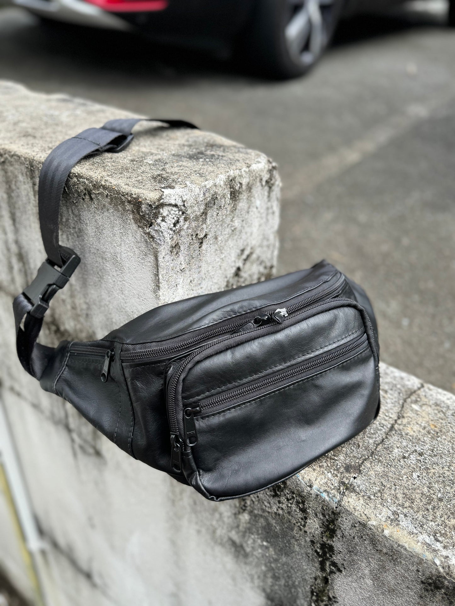 The Real McCaul Leathergoods Bum Bag Multi-Pocket Belt Bum Bag - Premium Kangaroo Australian Made Australian Owned Deluxe Leather Bum Bag Handmade in Australia YKK Zips