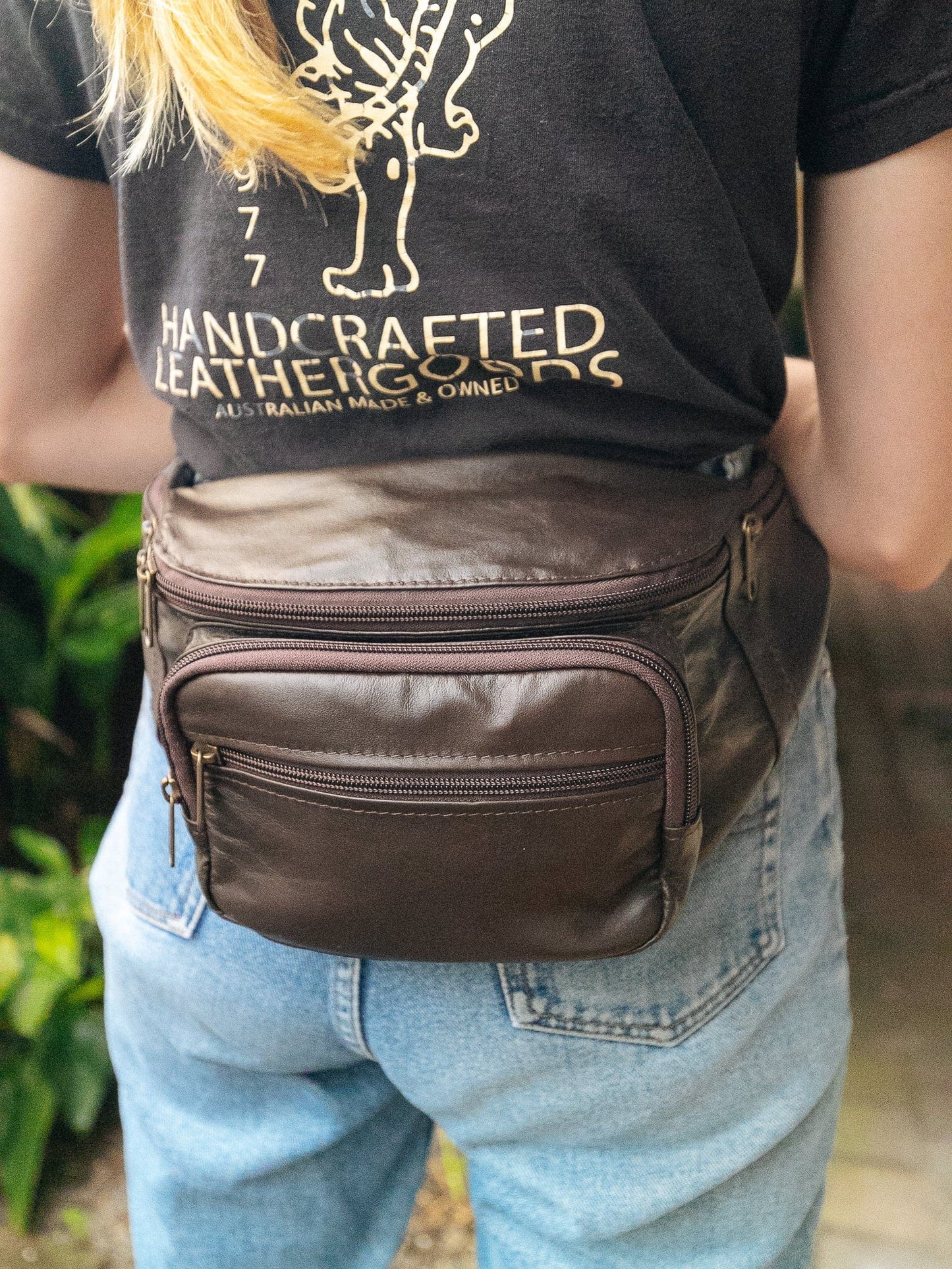 The Real McCaul Leathergoods Bum Bag Multi-Pocket Belt Bum Bag - Premium Kangaroo Australian Made Australian Owned Deluxe Leather Bum Bag Handmade in Australia YKK Zips