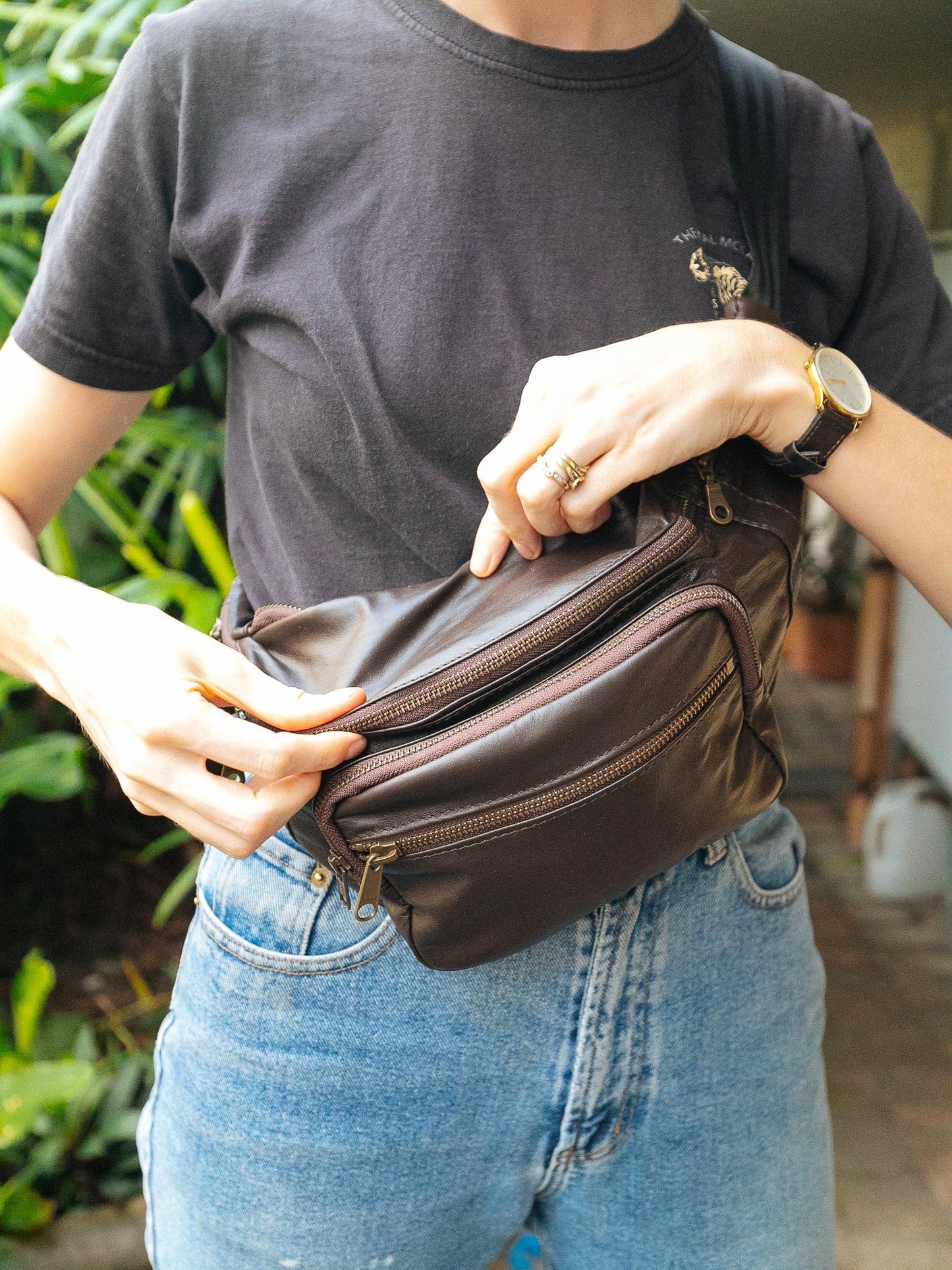 The Real McCaul Leathergoods Bum Bag Multi-Pocket Belt Bum Bag - Premium Kangaroo Australian Made Australian Owned Deluxe Leather Bum Bag Handmade in Australia YKK Zips