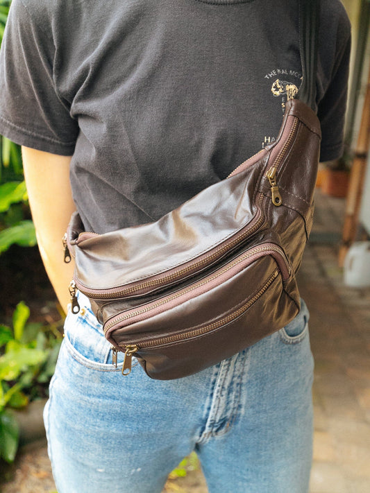 The Real McCaul Leathergoods Bum Bag Multi-Pocket Belt Bum Bag - Premium Kangaroo Australian Made Australian Owned Deluxe Leather Bum Bag Handmade in Australia YKK Zips