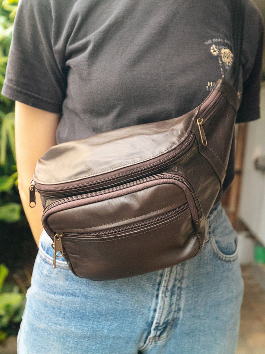 The Real McCaul Leathergoods Bum Bag Multi-Pocket Belt Bum Bag - Premium Kangaroo Australian Made Australian Owned Deluxe Leather Bum Bag Handmade in Australia YKK Zips