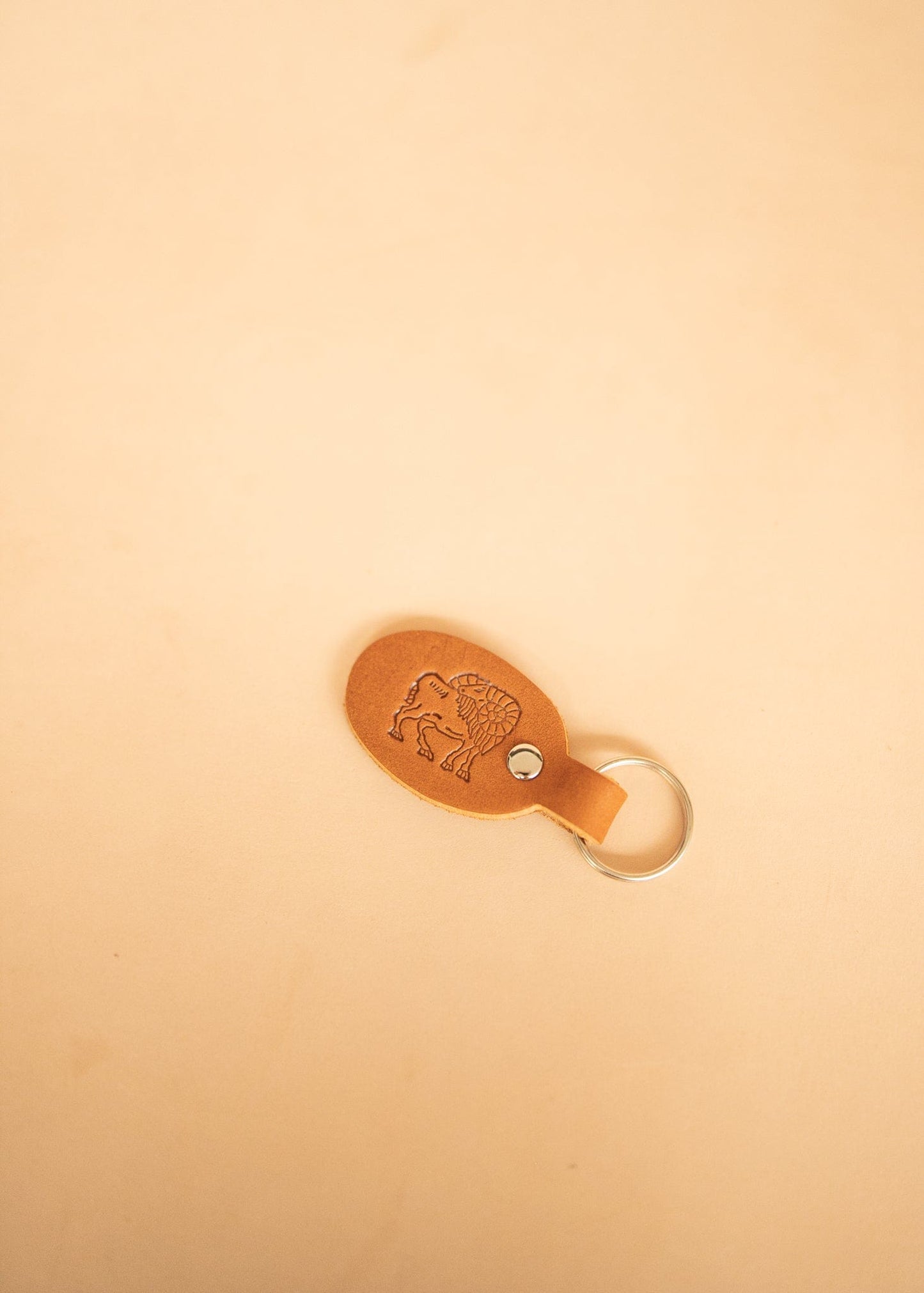 The Real McCaul Leathergoods Keyring Aries Keyring - Zodiac Horoscope Star Sign - Tan Australian Made Australian Owned Horoscope Zodiac Star Sign Keyring Leather Made in Australia