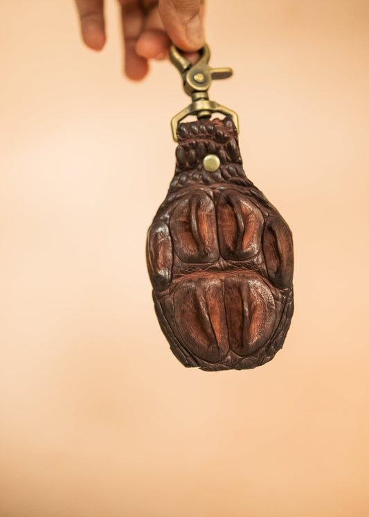 The Real McCaul Leathergoods Keyring Brown / Silver / Hook Crocodile Crown Keyring Australian Made Australian Owned Leather Key Fob Holder Belt Hook Made In Australia