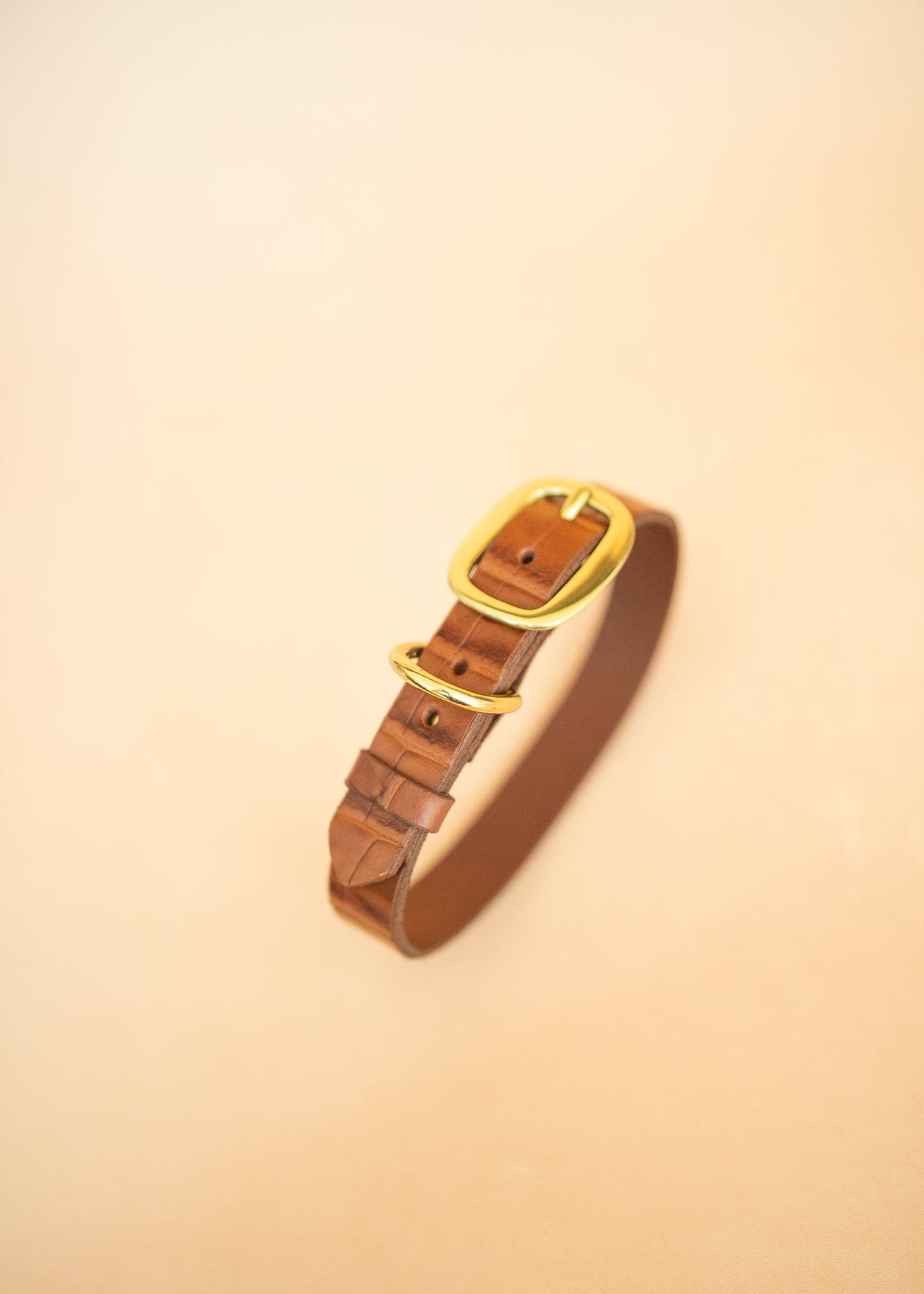 The Real McCaul Leathergoods Pet Collars & Harnesses Embossed Dog Collar - Croc Print - 25mm - Tan Australian Made Australian Owned Leather Dog Collar with Brass Fittings- Australian Made