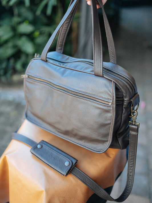 The Real McCaul Leathergoods Shoulder Bags Brass Jack Satchel - Cowhide - Dark Brown Australian Made Australian Owned Jack Laptop Leather Travel Satchel Briefcase- Made In Australia