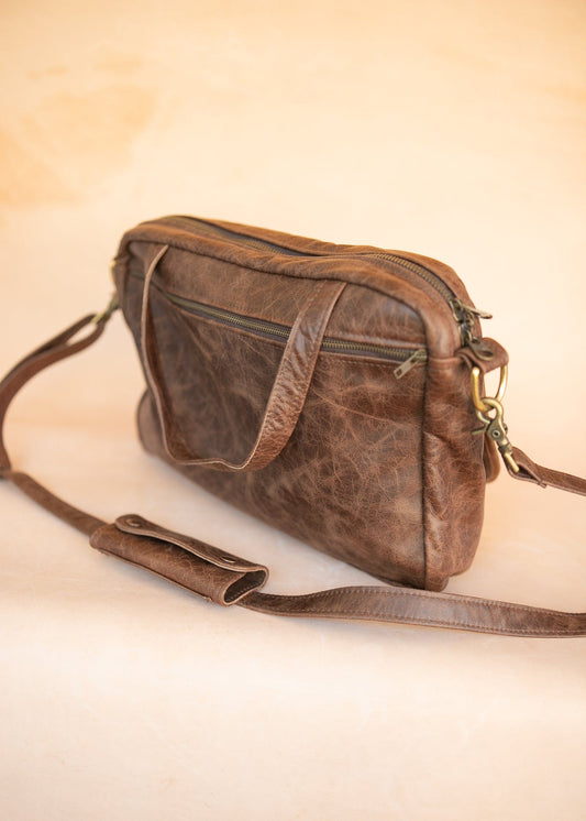 The Real McCaul Leathergoods Shoulder Bags Jack Satchel - Cowhide - Premium Marble Brown Australian Made Australian Owned Jack Laptop Leather Travel Satchel Briefcase- Made In Australia