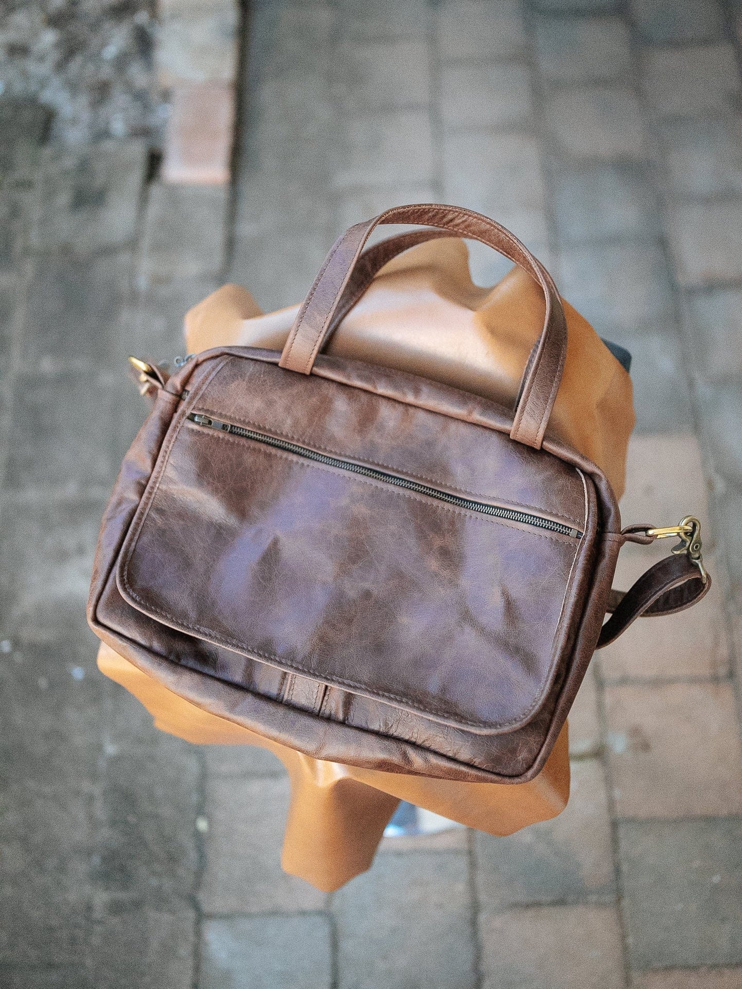 The Real McCaul Leathergoods Shoulder Bags Jack Satchel - Cowhide - Premium Marble Brown Australian Made Australian Owned Jack Laptop Leather Travel Satchel Briefcase- Made In Australia