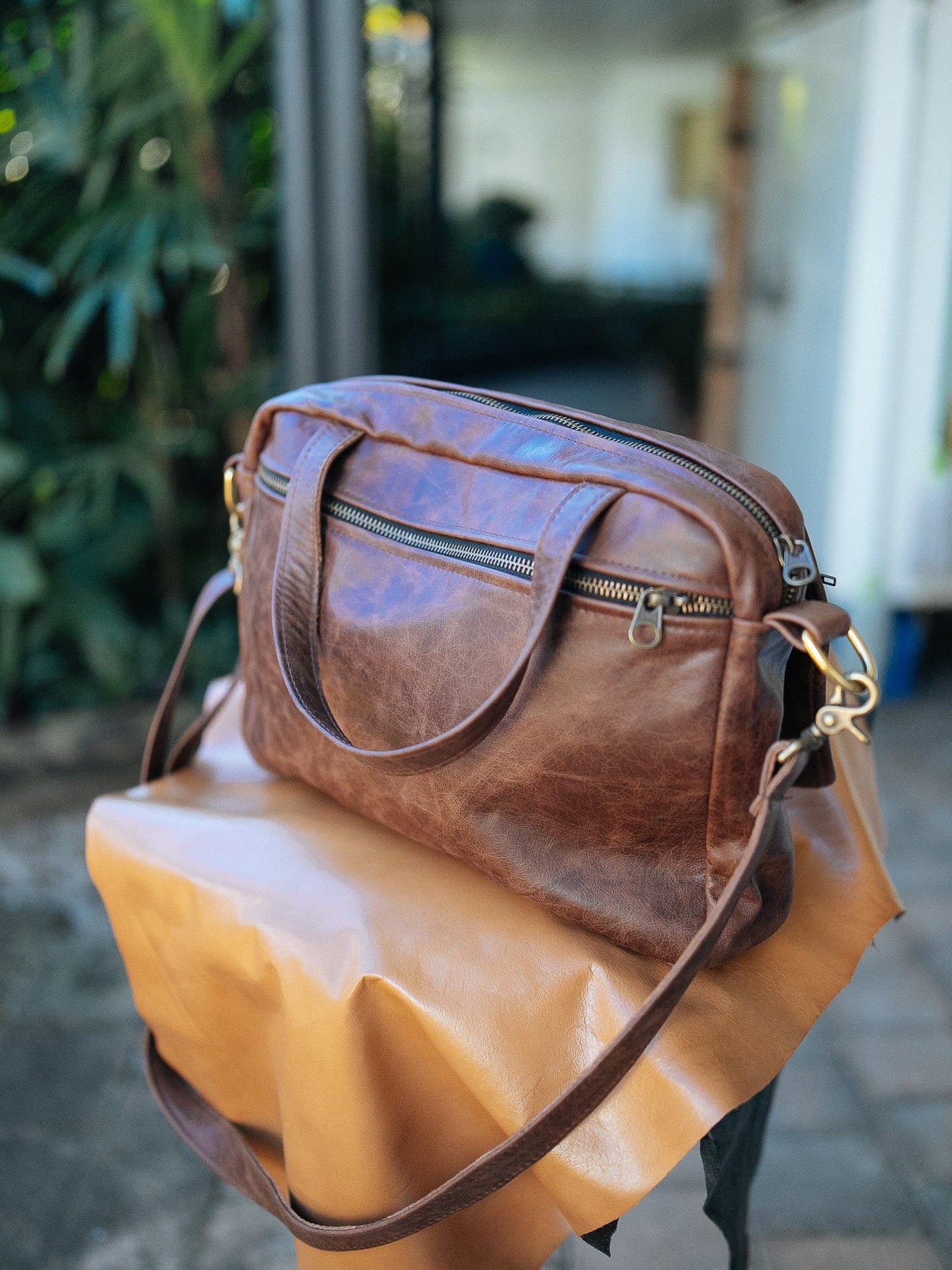 The Real McCaul Leathergoods Shoulder Bags Jack Satchel - Cowhide - Premium Marble Brown Australian Made Australian Owned Jack Laptop Leather Travel Satchel Briefcase- Made In Australia