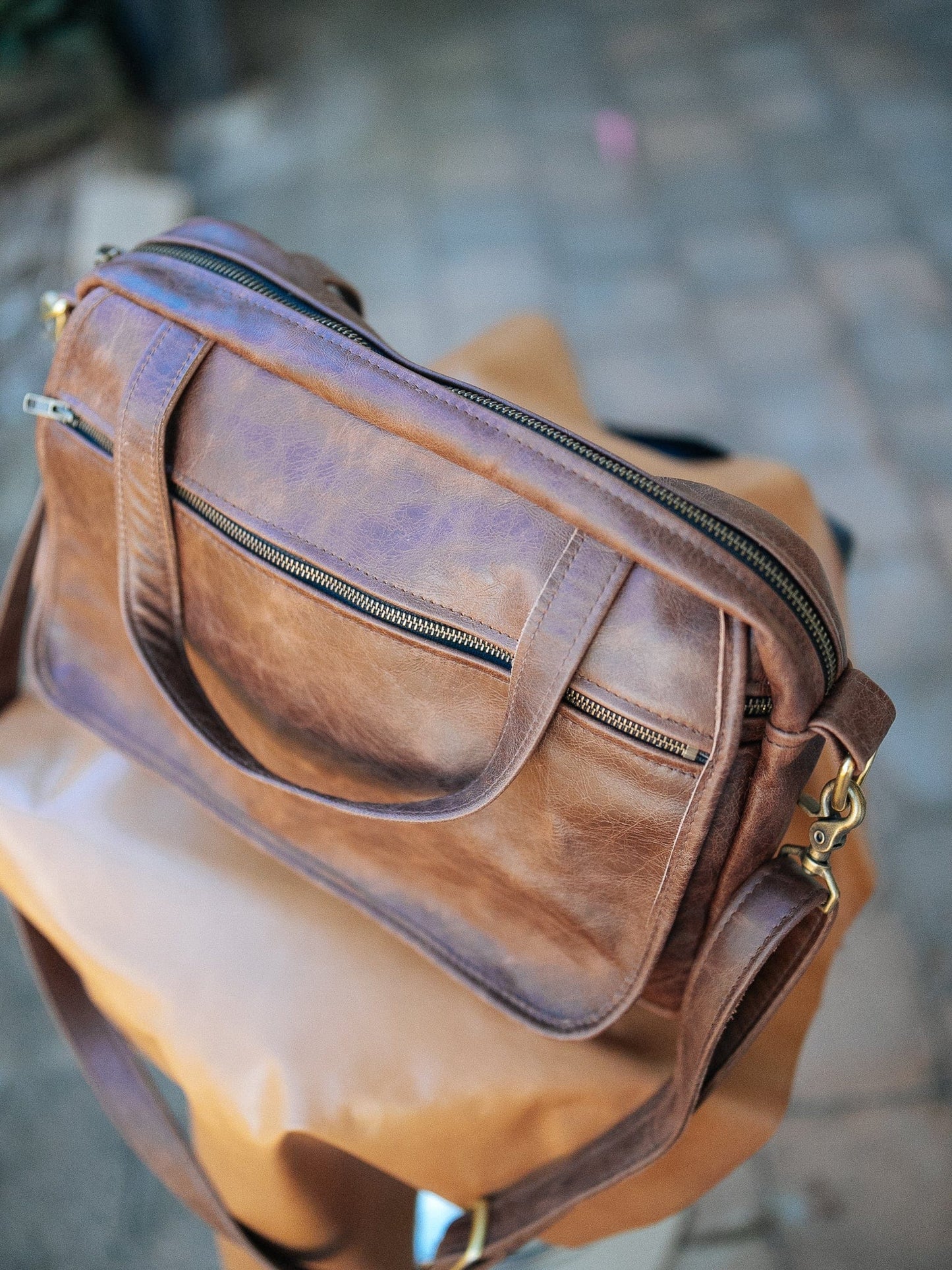 The Real McCaul Leathergoods Shoulder Bags Jack Satchel - Cowhide - Premium Marble Brown Australian Made Australian Owned Jack Laptop Leather Travel Satchel Briefcase- Made In Australia