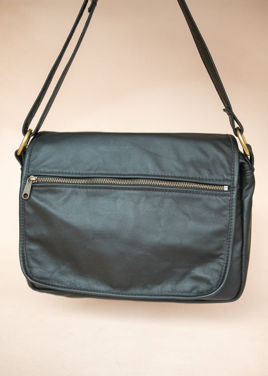 The Real McCaul Leathergoods Shoulder Bags Zeuss Satchel - Cowhide - Black Australian Made Australian Owned Men's Leather Satchel Made In Australia- Laptop/iPad