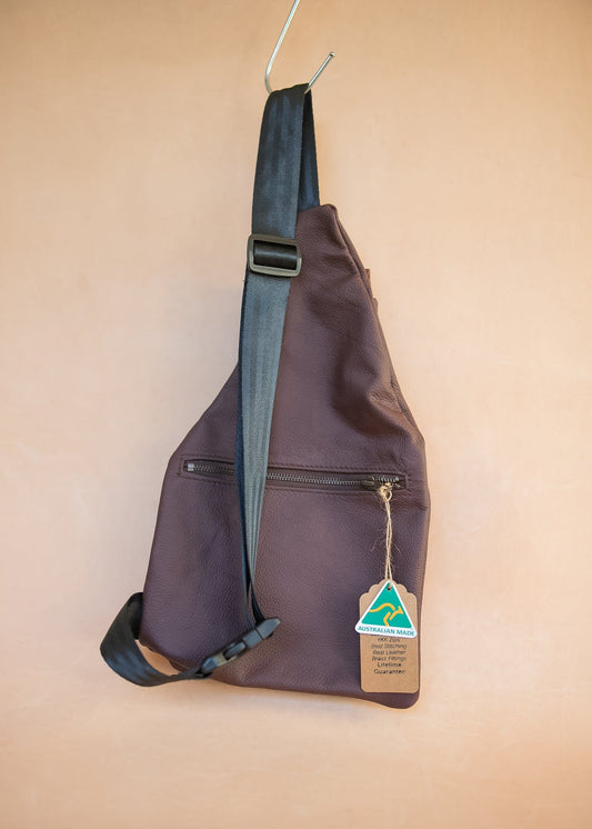 The Real McCaul Leathergoods Travel Bag The John Crossbody Sling Bag - Cowhide - Eggplant Australian Made Australian Owned The John Crossbody Sling Bag - Cowhide - Eggplant