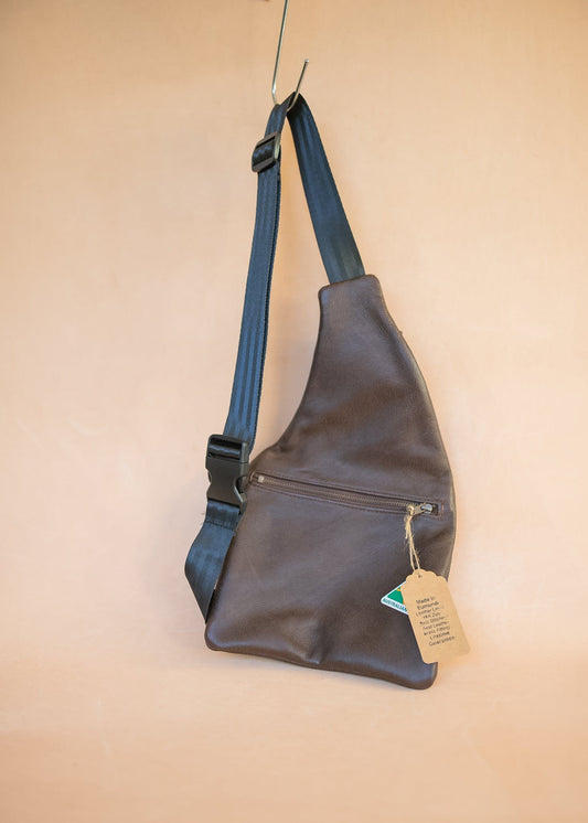 The Real McCaul Leathergoods Travel Bag The John Crossbody Sling Bag - Cowhide - Mottle Brown Australian Made Australian Owned The John Crossbody Sling Bag - Cowhide - Mottle Brown