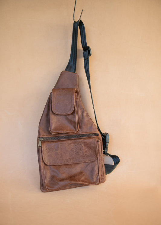 The Real McCaul Leathergoods Travel Bag The John Crossbody Sling Bag - Cowhide - Premium Marble Brown Australian Made Australian Owned The John Crossbody Sling Bag - Cowhide - Premium Marble Brown