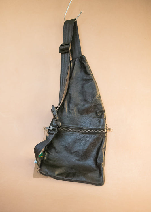 The Real McCaul Leathergoods Travel Bag The John Crossbody Sling Bag - Premium Kangaroo - Black Australian Made Australian Owned The John Crossbody Sling Bag - Premium Kangaroo - Black