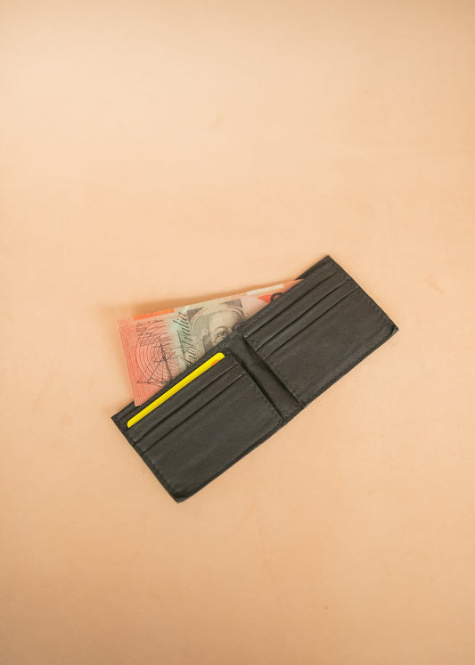 The Real McCaul Leathergoods Wallet Black Small Bifold Wallet - Cowhide Australian Made Australian Owned Small Bi-Fold Leather Wallet Australian Made