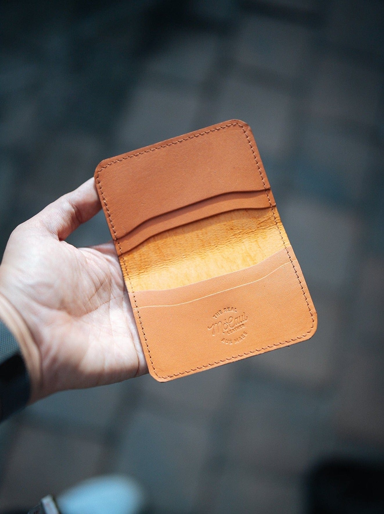 The Real McCaul Leathergoods Wallets Tan Four Slot Card Wallet Australian Made Australian Owned Leather 2 Card Wallet Holder Made In Australia