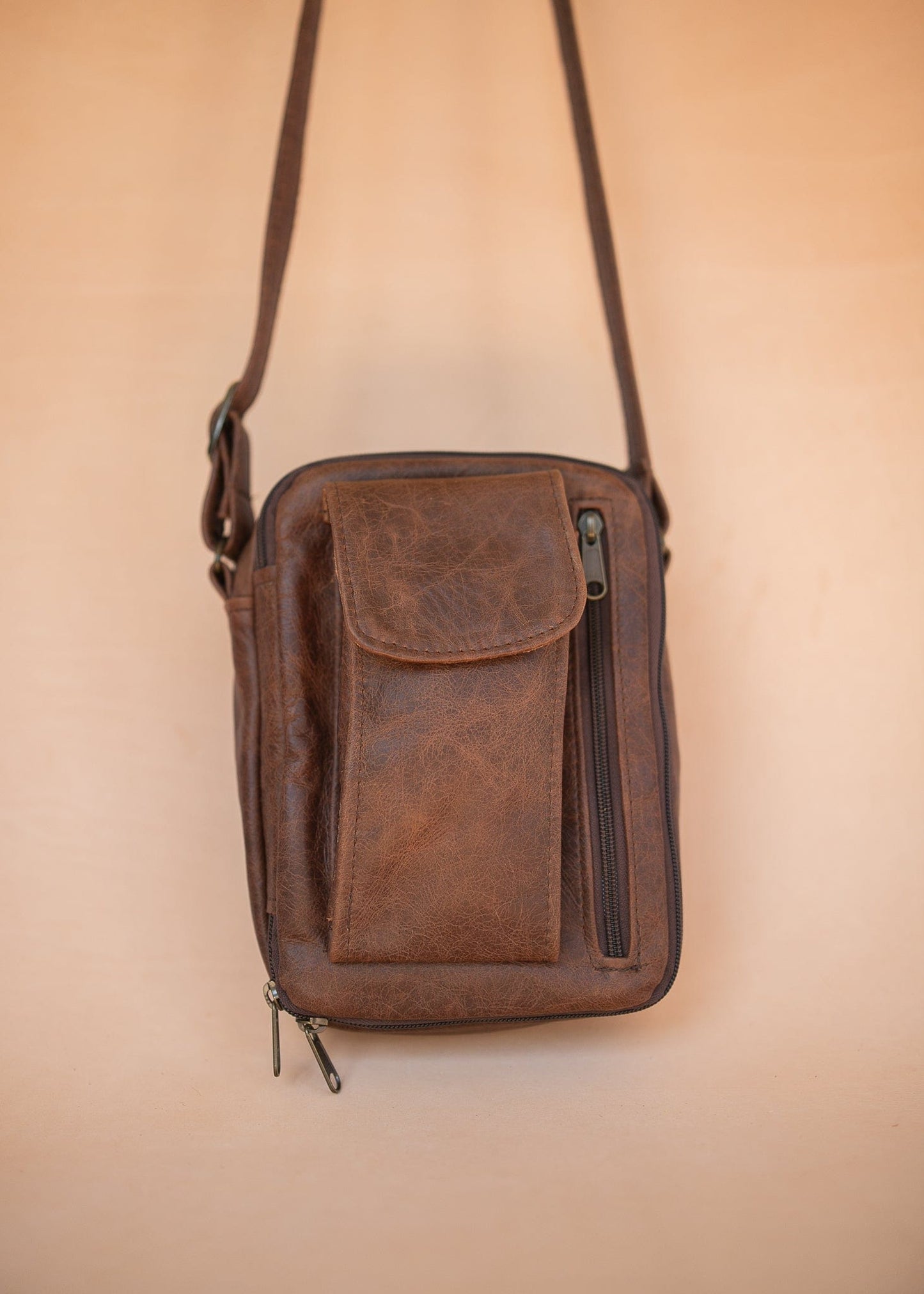 The Real McCaul Shoulder Bags The Darren Man Bag - Cowhide - Premium Marble Brown Australian Made Australian Owned Large Men's Organiser Man Bag Leather Made In Australia