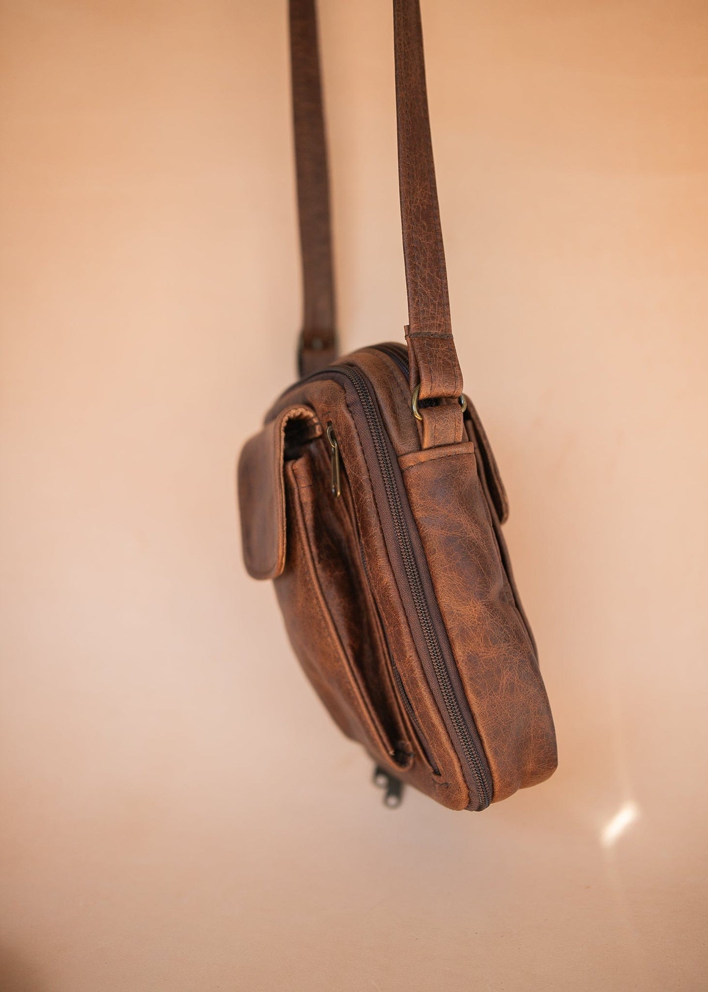 The Real McCaul Shoulder Bags The Darren Man Bag - Cowhide - Premium Marble Brown Australian Made Australian Owned Large Men's Organiser Man Bag Leather Made In Australia
